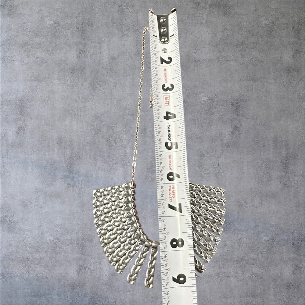 Unmarked Chunky Bib Necklace Silver Excellent Braided Bar‎ Statement Fan